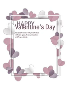 Valentines day background with copy space, vector illustration. 3d, pink, gray Stock Illustration