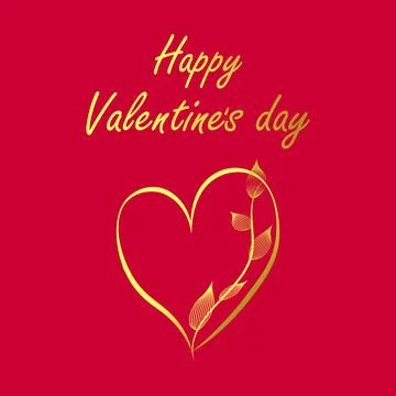 Valentine's day background with doodle simple golden hearts on red background Stock Illustration