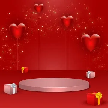 Valentines day background with empty pink podium for product display and gi.. Illustrazione stock