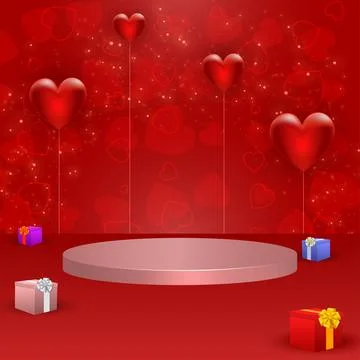 Valentines day background with empty podium for product display and gift boxe Stock Illustration