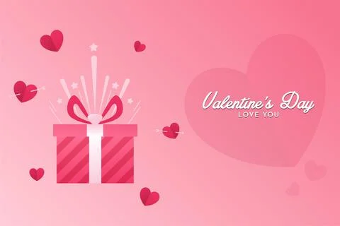 Valentines day background in flat design  with gift box Stock Illustration