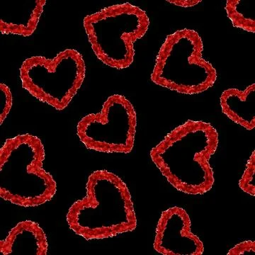 Valentines day background. Flat design endless red hearts on black, seamless Stock Illustration