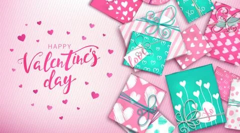 Valentine's day background. Gift boxes and hearts Stock Illustration