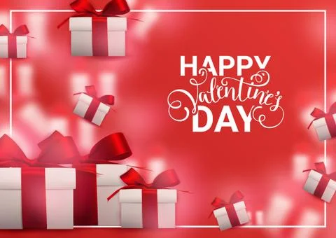 Valentine's day background with gift boxes and red ribbons. Romantic design f Illustrazione stock