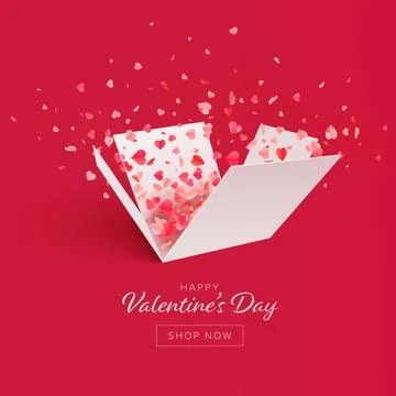 Valentine's day Background with Open Gift Box and Hearts Stock Illustration