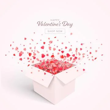 Valentine's day Background with Open Gift Box and Hearts Stock Illustration