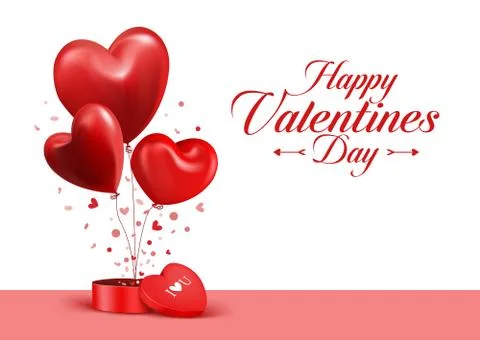 Valentines Day Background with Realistic Red Sweet Balloon Hearts Stock Illustration