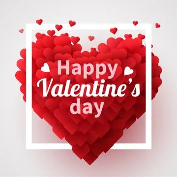 Valentines Day background with red 3d hearts. Cute love banner or greeting card Stock Illustration