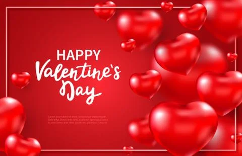 Valentines day background with red 3d glossy hearts and place for text. Flyin Stock Illustration