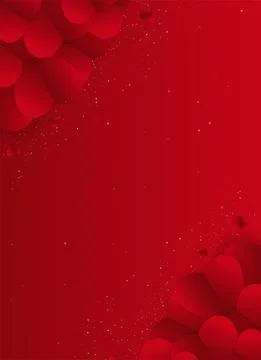 Valentine's Day background with red paper hearts on red background. Stock Illustration