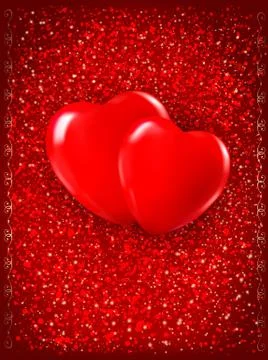 Valentine`s day background. two red hearts on red background. vector illustra Stock Illustration
