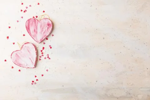 Valentines day background with two red hearts Stock Photos