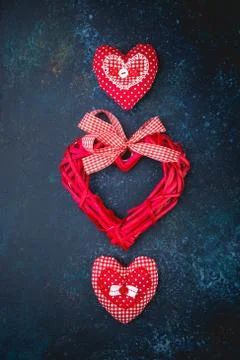 Valentines day background with two red hearts Stock Photos