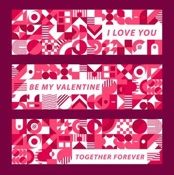 Valentines day banners with geometric patterns Stock Illustration