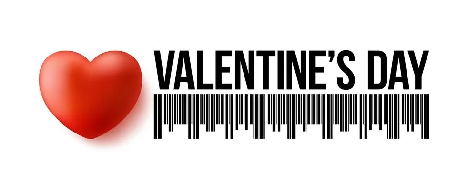 Valentines Day Bar Code with realistic 3d heart. Love valentine day Vector il Stock Illustration