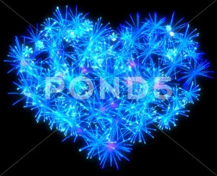 Valentines day blue fireworks heart shape Stock Illustration
