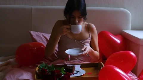 Valentine's Day. Breakfast in bed. Stock Footage 146795450
