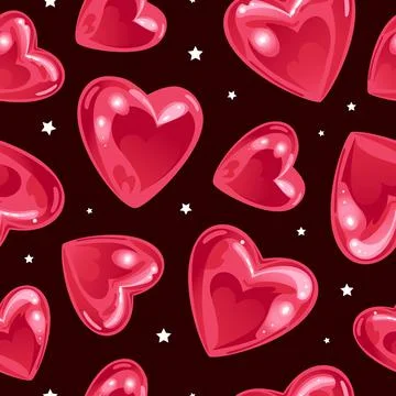 Valentines Day. Bright seamless pattern with shiny realistic heart-shaped Illustrazione stock