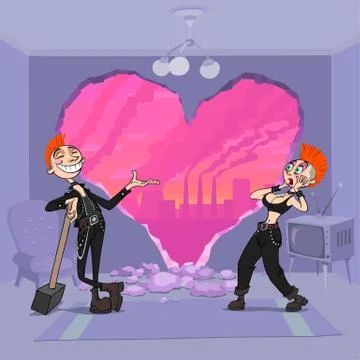 Valentine's Day broken wall Stock Illustration