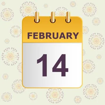 Valentine's day, calendar icon on pattern with snowflakes Stock Illustration