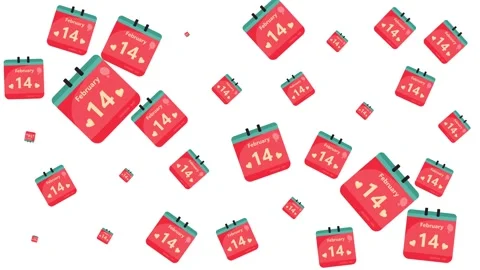 Valentine's Day Calendar Pattern with February 14th Date on White Background Stock Footage 345539647