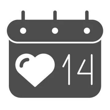 Valentines day calendar solid icon. 14 february vector illustration isolated on Illustrazione stock