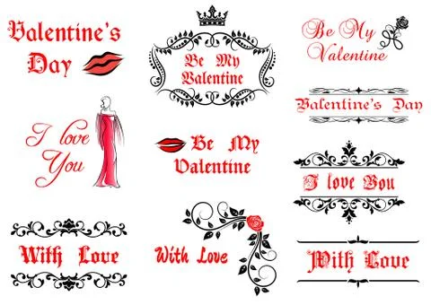 Valentine's day calligraphic elements and symbols 스톡 일러스트