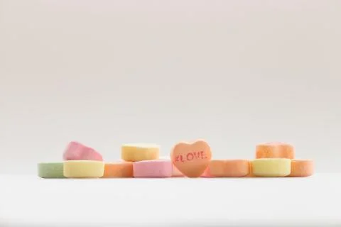 Valentines Day candy featuring the phrase hashtag love Stock Photos