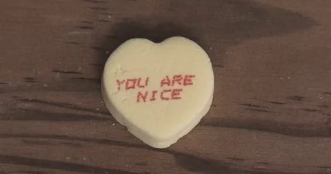 Valentine's Day Candy Heart With Message Smashed With Hammer - You Are Nice Stock Footage 86263029