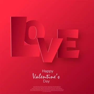 Valentine's day card with 3d red love text on red background. Vector Stock Illustration
