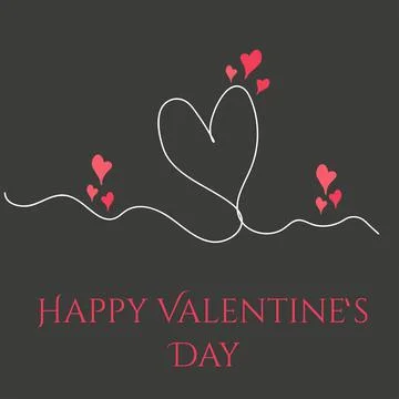 Valentines day card with continuous line drawing heart on black background Stock Illustration