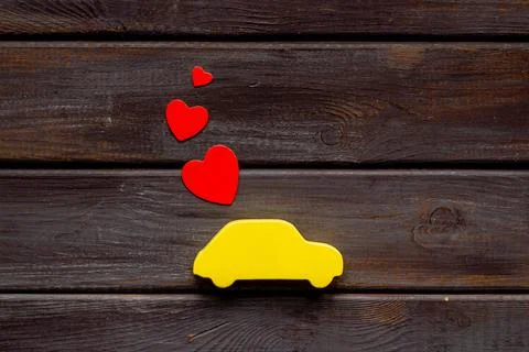 Valentines day celebration with car and heart shapes Stock Photos