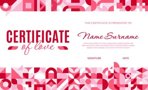 Valentines day certificate with abstract pattern Stock Illustration