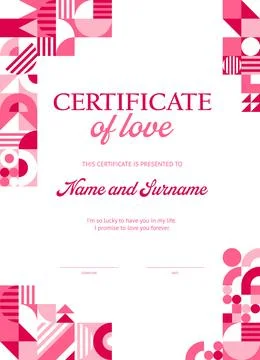 Valentines day certificate with abstract pattern Stock Illustration