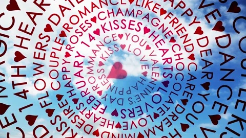 Valentines day circle word cloud on sunny sky background Stock Footage 229849138