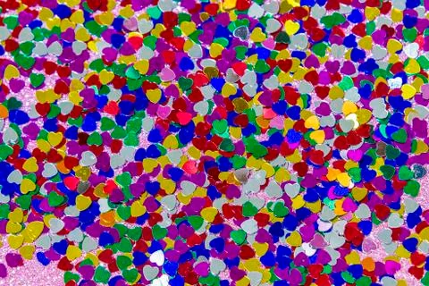 Valentine's Day composition. Flat lay, top view of multicolored, colorful hea Stock Photos