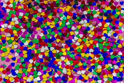 Valentine's Day composition. Flat lay, top view of multicolored, colorful hea Stock Photos