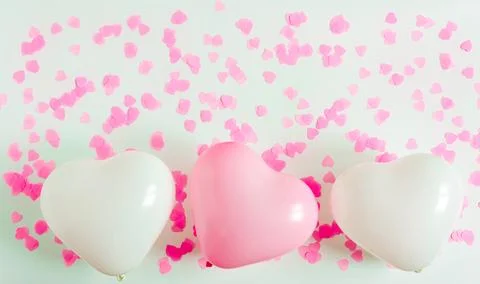 Valentines day composition. White background with white and pink heart Stock Photos