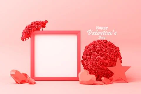 Valentine's day concept background red and pink hearts star rose with white s Stock Illustration