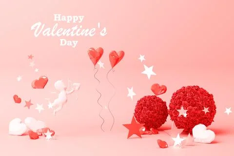 Valentine's day concept background with red and pink hearts star rose with wh Stock Illustration