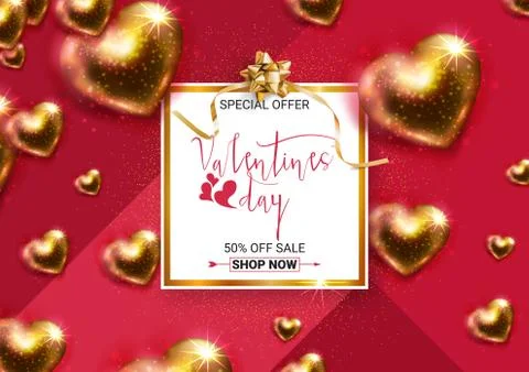 Valentine's day concept background. Vector illustration. Gold hearts with whi Stock Illustration