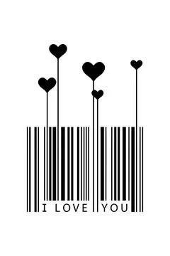 Valentines Day concept, creative barcode Design, I Love You text Illustrazione stock