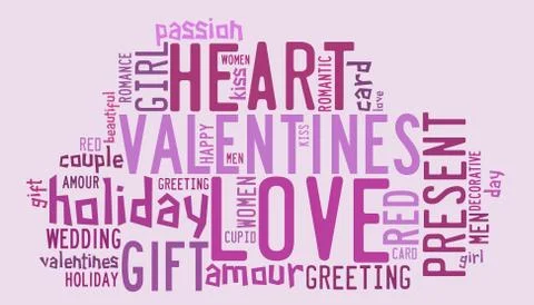 Valentines day concept in word tag cloud Illustrazione stock