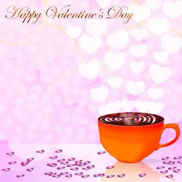 Valentine's Day. Cup of coffee with pattern in the form of heart. Template Stock Illustration