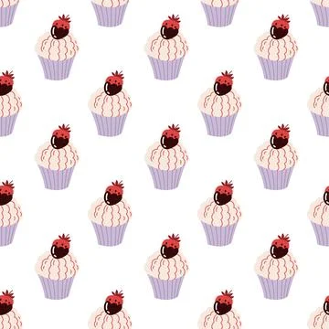 Valentines Day Cupcake Pattern Cute Seamless Sweet Dessert Background Illustrazione stock