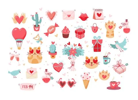 Valentine's day cute elements set. wedding and love concept. Vector illustration Stock-Illustration