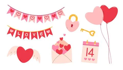 Valentines Day decoration elements set Stock Illustration