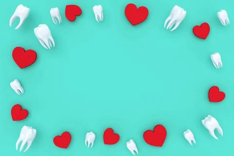 Valentine's day dentist flatlay background for banners. Flatlay with 3d Stock Illustration