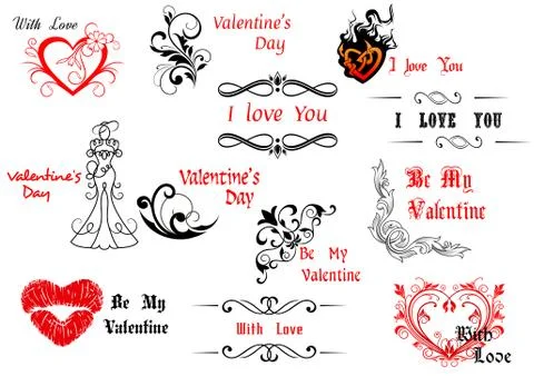 Valentine's day design elements with calligraphic scripts Ilustración de archivo