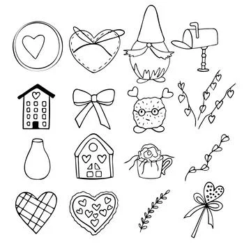 Valentines day doodle black and white cliparts Stock Illustration